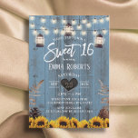 Rustic Sunflowers & Lanterns Dusty Blue Sweet 16 Invitation<br><div class="desc">Rustic Sunflowers & Lanterns Dusty Blue Barn Wood Sweet 16 Birthday Invitations.</div>