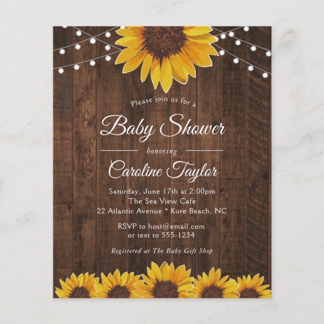 Rustic Sunflowers & Lights Baby Shower Invitation (Front)