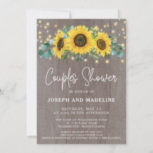 Rustic Sunflowers & Lights Couples Shower  Invitation