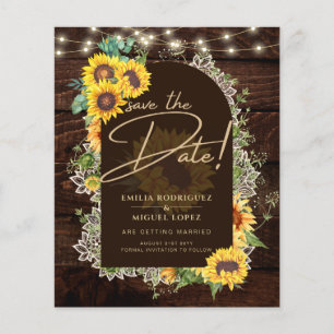 Rustic Sunflowers Lights Lace Arch Wedding Flyer