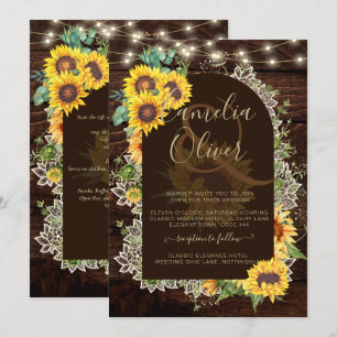 Rustic Sunflowers Lights Lace Arch Wedding Invitation