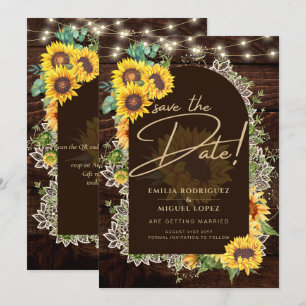 Rustic Sunflowers Lights Lace Arch Wedding Invitation