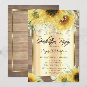 Rustic Sunflowers,Lights,Wood Graduation Invitation