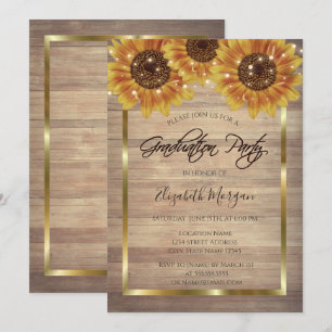 Rustic Sunflowers,Lights, Wood Graduation Party Invitation