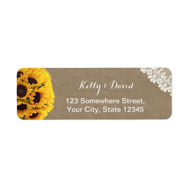 Rustic Sunflowers Mariage Burlap Adresse de retour (Devant)