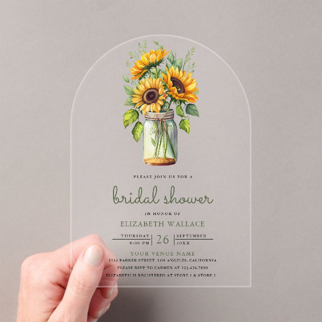 Rustic Sunflowers Mason Jar Bridal Shower Acrylic Invitations (Insitu (Handheld))