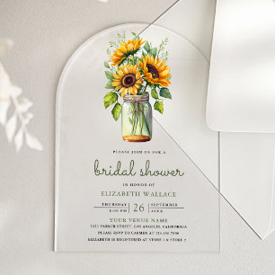 Rustic Sunflowers Mason Jar Bridal Shower Acrylic Invitations