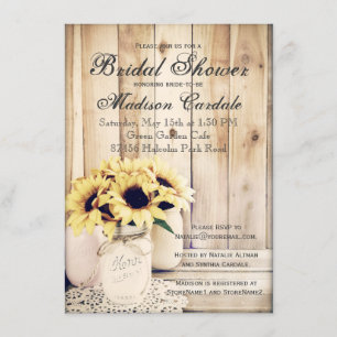 Rustic Sunflowers Mason Jar Bridal Shower Invites