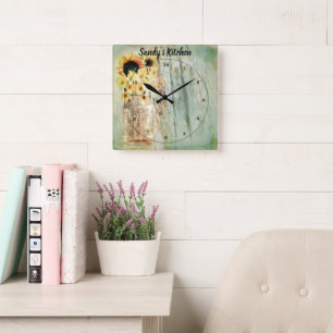 Rustic Sunflowers & Mason Jar Kitchen Clock