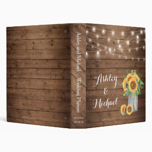 Rustic Sunflowers Mason Jar String Lights Wedding Binder