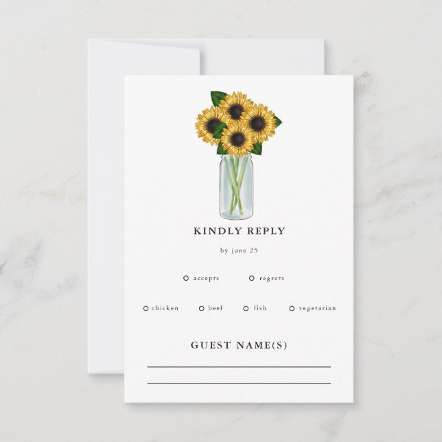 Rustic Sunflowers Mason Jar Wedding RSVP Card (Front)