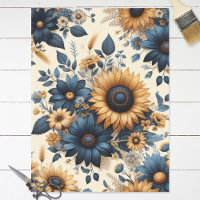 Rustic Sunflowers Navy Blue Daisies Decoupage