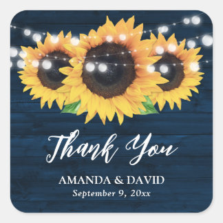 Rustic Sunflowers Navy Blue Wedding Favour Square Sticker