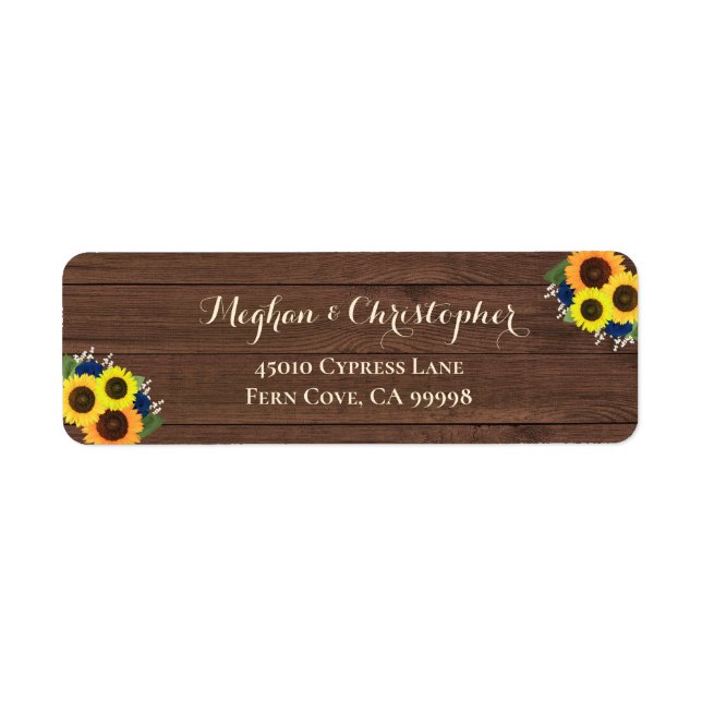 Rustic Sunflowers Navy Roses Floral Return Address (Front)