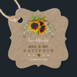Rustic Sunflowers Old Barn Linen Wedding Favour Tags<br><div class="desc">Rustic,  Romantic card design featuring watercolour sunflowers bouquets,  arrows with hearts and sunflowers as divider,  gorgeous handwriting script,  all on linen canvas background. Use Personalize tool to add your info. Matching items can be found in my Rustic Sunflowers Old Barn Collection.</div>