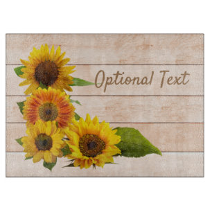 Rustic Sunflowers on Wood Cutting Board