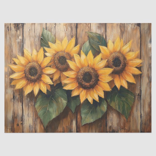 Rustic Sunflowers on Wood Decoupage Tissue Paper (Front)