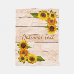 Rustic Sunflowers on Wood Fleece Blanket