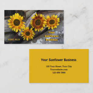 Rustic Sunflowers On Wood Logs Business Card