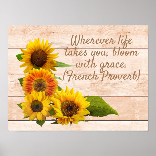 Rustic Sunflowers on Wood Poster (Front)