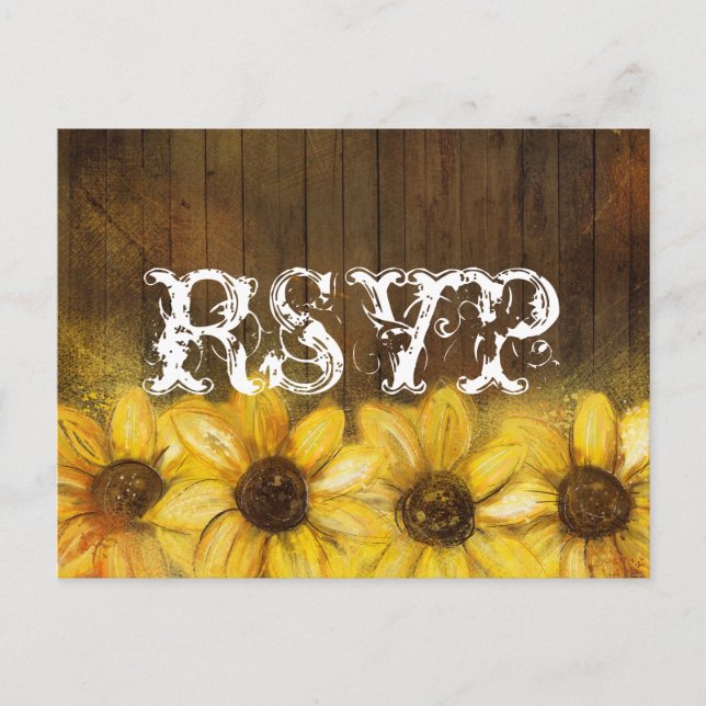 Rustic Sunflowers Painted on Wood | RSVP Invitation Postcard (Front)