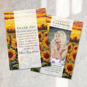 Rustic Sunflowers Photo Sympathy Funeral Memorial Thank You Card