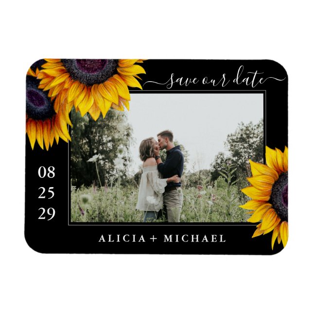 Rustic sunflowers photo wedding save the date magnet (Horizontal)