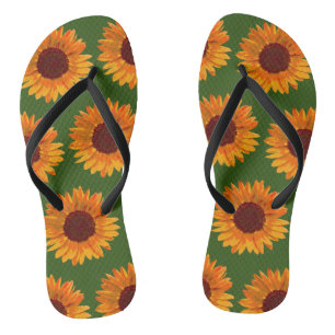 Rustic Sunflowers Pretty Botanical Pattern Flip Flops