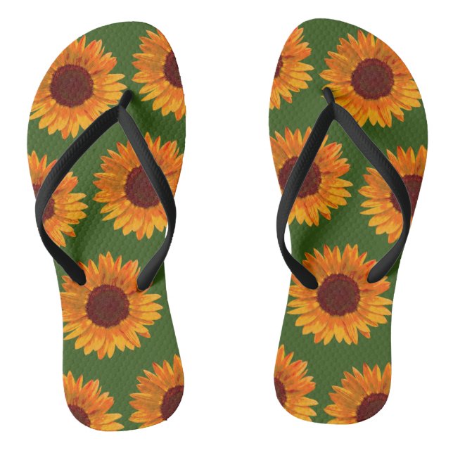 Rustic Sunflowers Pretty Botanical Pattern Flip Flops (Footbed)