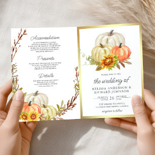 Rustic Sunflowers Pumpkin QR Code Wedding Invitation
