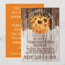 Rustic Sunflowers Pumpkin Wood Thanksgiving Dinner