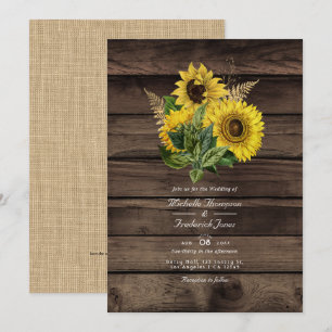 Rustic Sunflowers QR Code RSVP Country Wedding Invitation