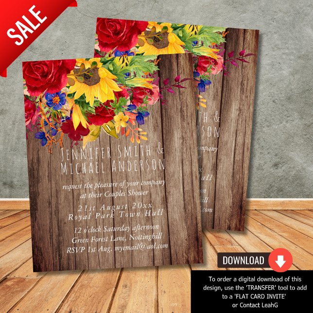 Rustic Sunflowers Red Roses Bridal Couples Shower (Creator Uploaded)