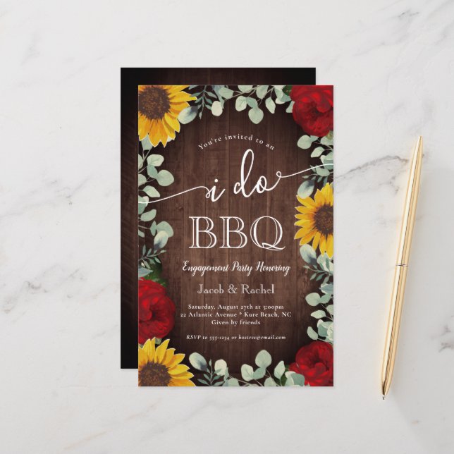 Rustic Sunflowers Roses I Do BBQ Engagement (Front/Back In Situ)