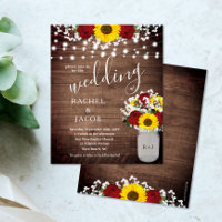 Rustic Sunflowers Roses Jar Lights Budget Wedding
