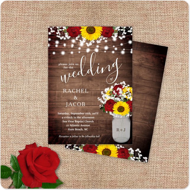 Rustic Sunflowers Roses Jar Lights Floral Wedding (Creator Uploaded)