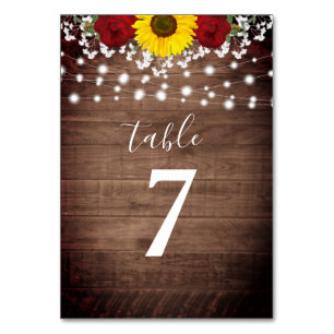 Rustic Sunflowers Roses Jar Lights Wedding Table N Table Number