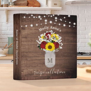 Rustic Sunflowers Roses Mason Jar Lights Recipe Binder