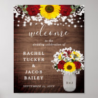 Rustic Sunflowers Roses Mason Jar Welcome Wedding
