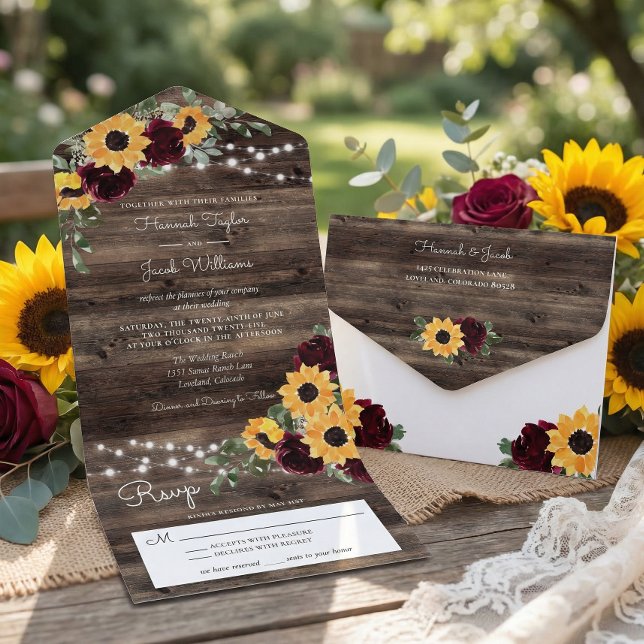 Rustic Sunflowers Roses Wedding All In One Invitation (Creator Uploaded)