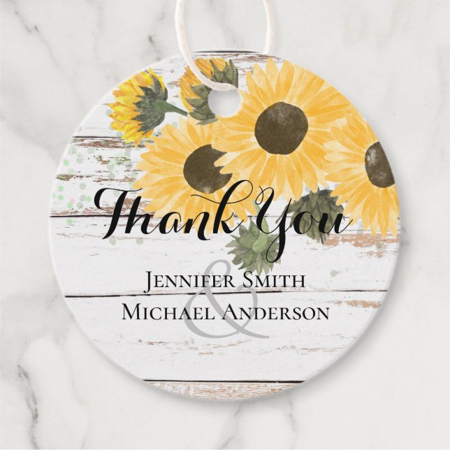 Rustic Sunflowers Sage Wedding Favour Tags (Front)