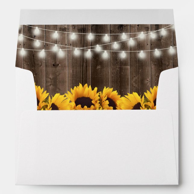 Rustic Sunflowers String Lights Barn Wedding Envelope (Back (Bottom))