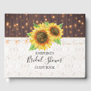 Rustic Sunflowers String Lights Lace Bridal Shower Guest Book