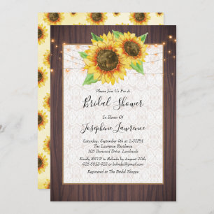 Rustic Sunflowers String Lights Lace Bridal Shower Invitation