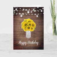 Rustic Sunflowers String Lights Mason Jar Birthday
