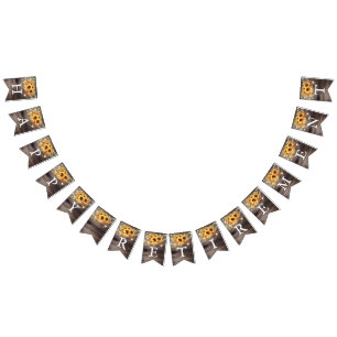 Rustic Sunflowers String Lights Retirement Party Bunting Flags