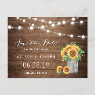 Rustic Sunflowers String Lights Save the Date Announcement Postcard