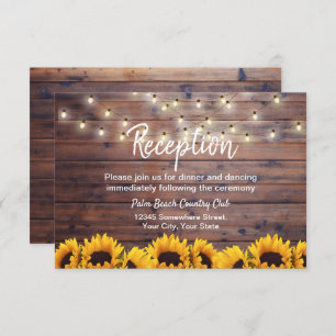 Rustic Sunflowers String Lights Wedding Reception Invitation