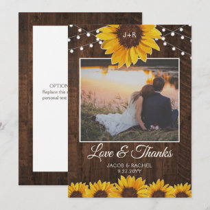 Rustic Sunflowers & String Lights Wedding Thank You Card