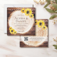 Rustic Sunflowers String lights Wood Cut Wedding